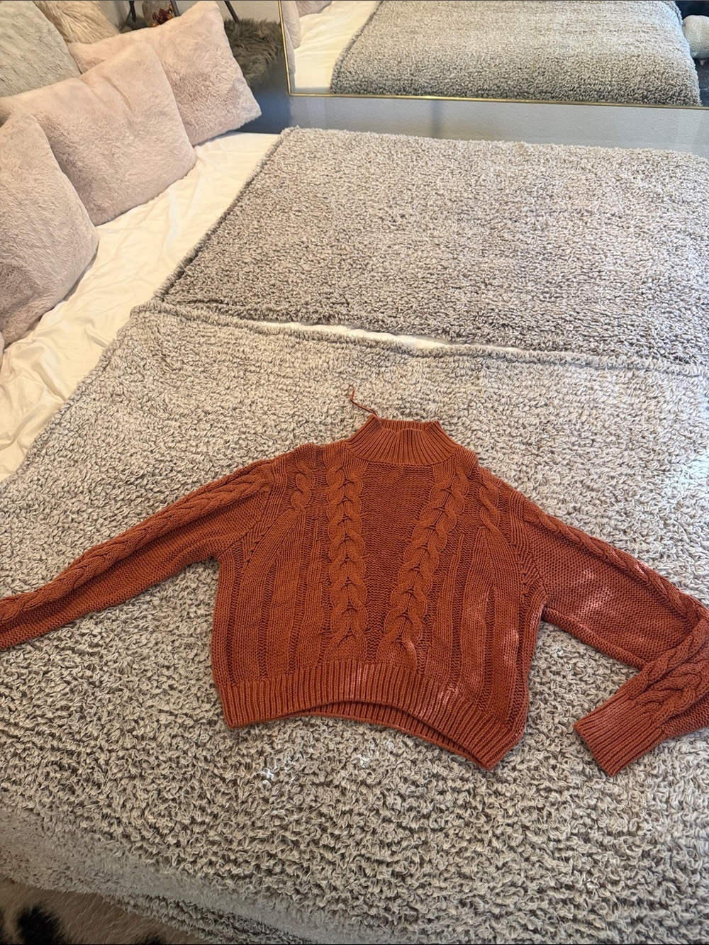 Aeropostale Rust Cable-Knit Mock Neck Sweater - Women